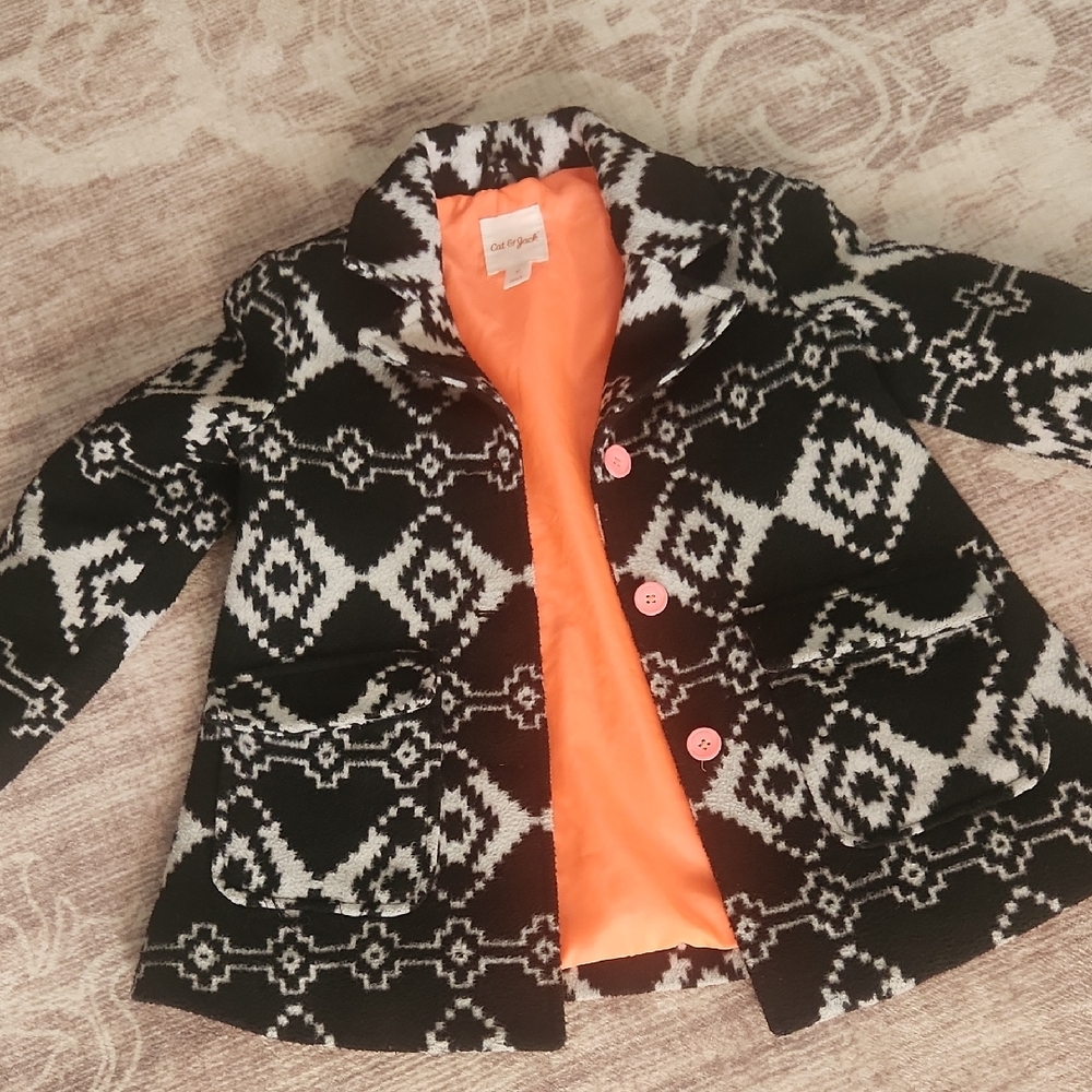 Cat & Jack Geometric Blazer with Vibrant Orange Lining